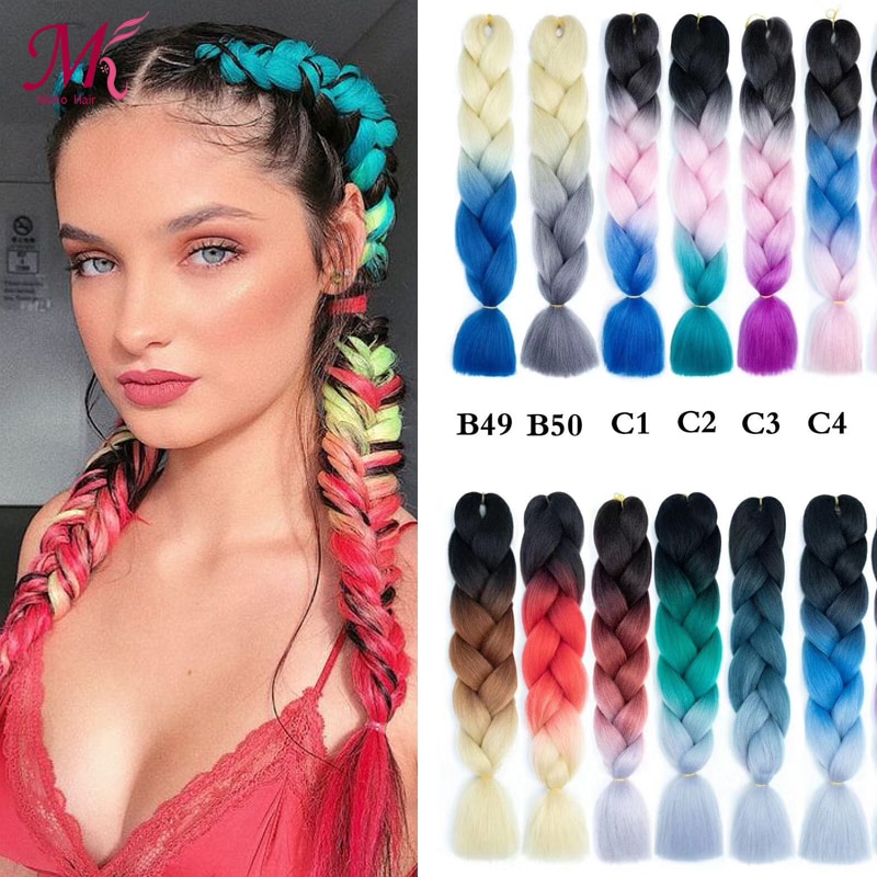Ombre Synthetic Braiding Hair Extensions For Crochet Braids 24 100g Jumbo Braids Two Tone Ombre Color Pink Black Blue Ombre